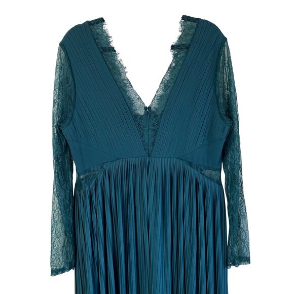 Asos Curve New Sz 16 Pleated Maxi Dress with Lace Sleeves Bridesmaid Deep Green - Picture 10 of 16